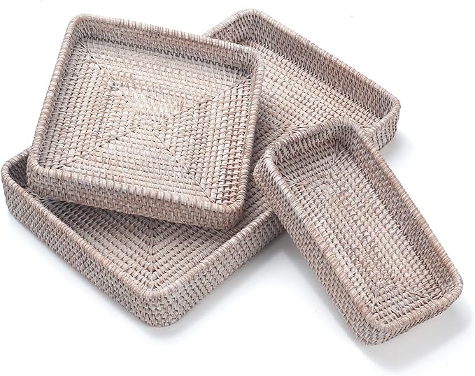 Rattan Serving Tray, Rectangular Woven Tray, Natural Wicker Decorative Serving by YANGQIHOME