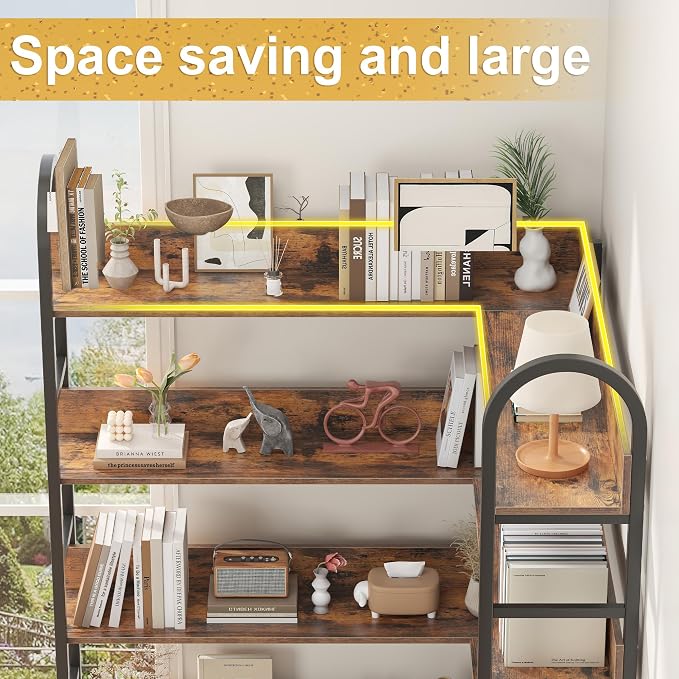 5 Tiers Tall Corner Bookshelf, Large Heavy Duty Industrial Corner Bookcase - Image 4