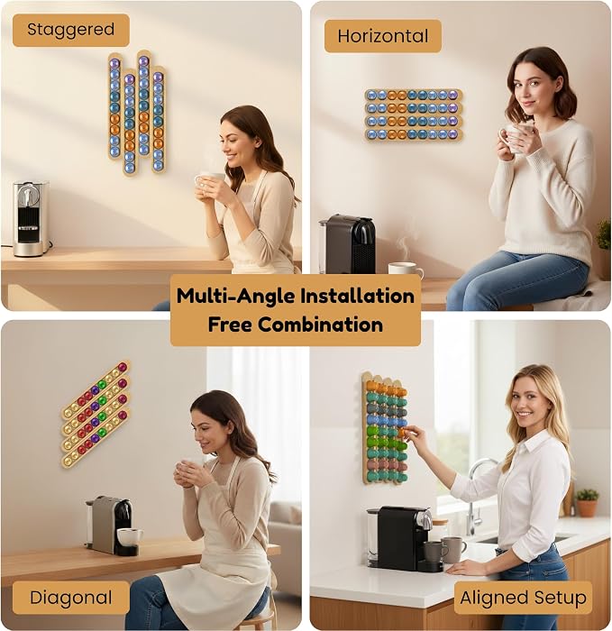 Bamboo Coffee Pod Holder, Adhesive Wall Mount - Image 6