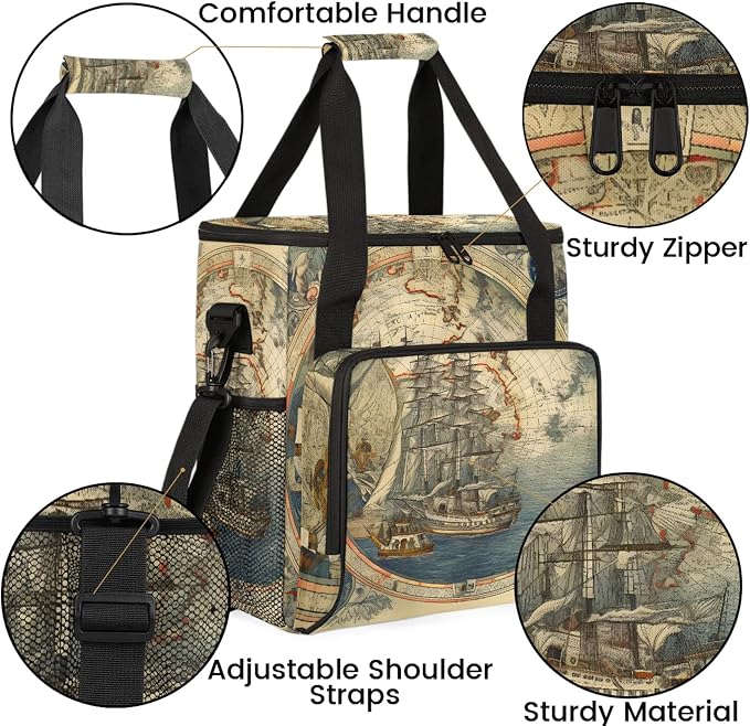 Vintage Sailing Ship Nautical Coffee Maker Carring Bag, Large Insulated Storage - Image 6