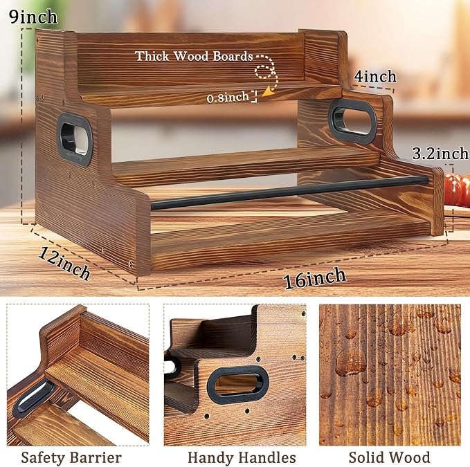 Liquor Bottle Display Shelf Solid Wood Coffee Syrup Rack 3 Step Countertop - Image 2
