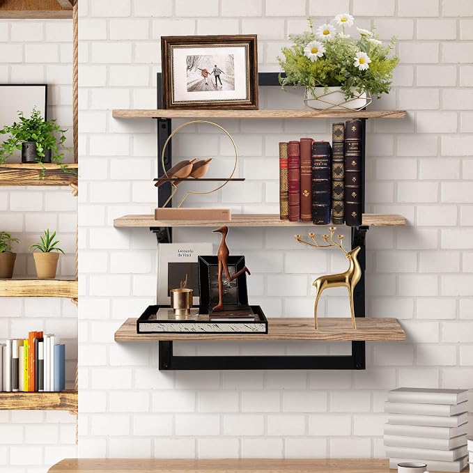 24-Inch Floating Shelves for Wall，3-Tier Wooden Wall Mounted Kitchen Shelves - Image 9