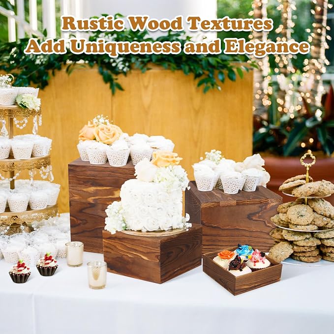 6 Pack Wooden Risers Display Stands Rustic Wood Cake & Cupcake Stands - Image 6