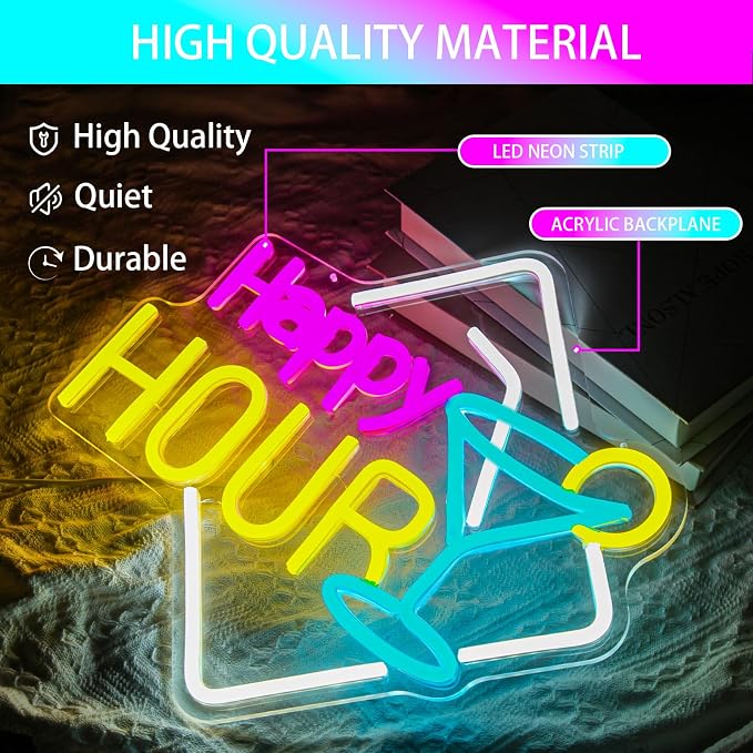 Happy Hour Neon Sign Dimmable Cocktails Happy Hour Neon Bar Sign - Image 5