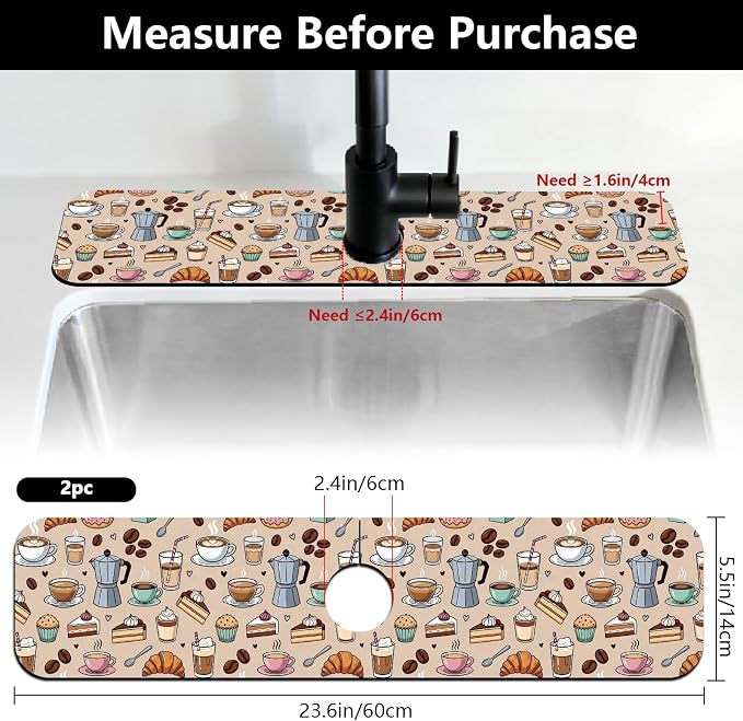 2 Pcs Kitchen Sink Splash Guard Faucet Mat Various Drinks Pattern Faucet Mat - Image 2