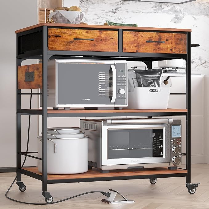 Kitchen Island with Storage, Rolling Kitchen Island Cart with Power Outlet by NAIYUFA