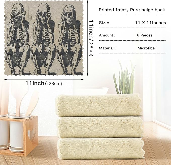 ALAZA Dish Towels Kitchen Cleaning Cloths Skull Skeleton Halloween Dish Cloths - Image 3