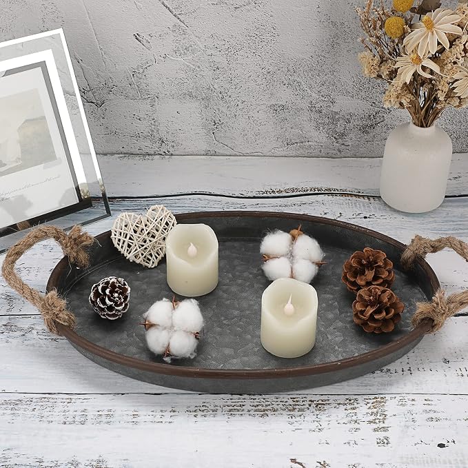 Hipiwe Galvanized Metal Iron Oval Tray - Image 5