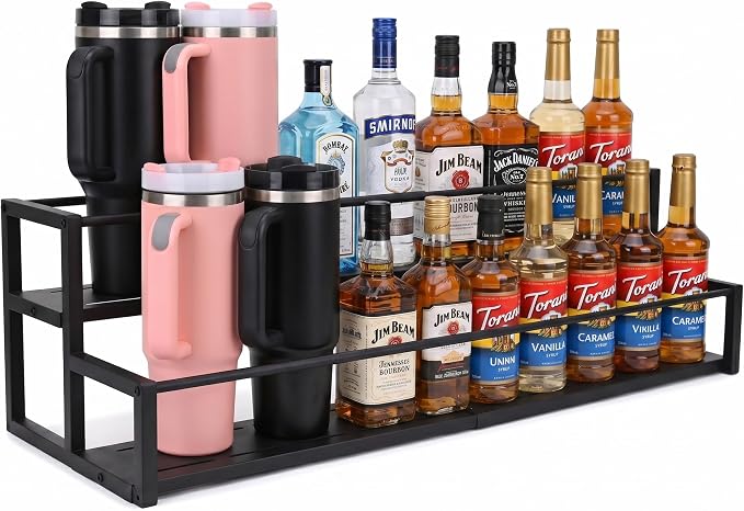 Expandable Coffee Syrup Organizer, 2-Tier Carbon Steel Stanley Cup Holder by GOENDR