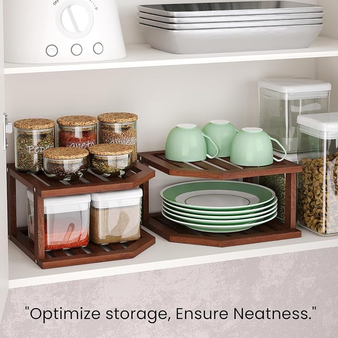 VERTORGAN Bamboo Corner Shelf, 2 Tier Plate Organizer - Image 6