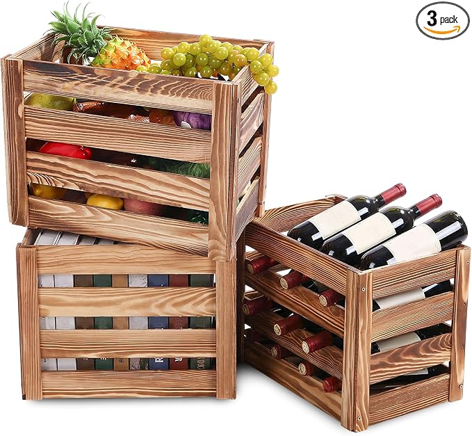 Ripeng 3 Pack Wooden Large Crates Storage Crate Decorative Wood Crates Wooden by Ripeng