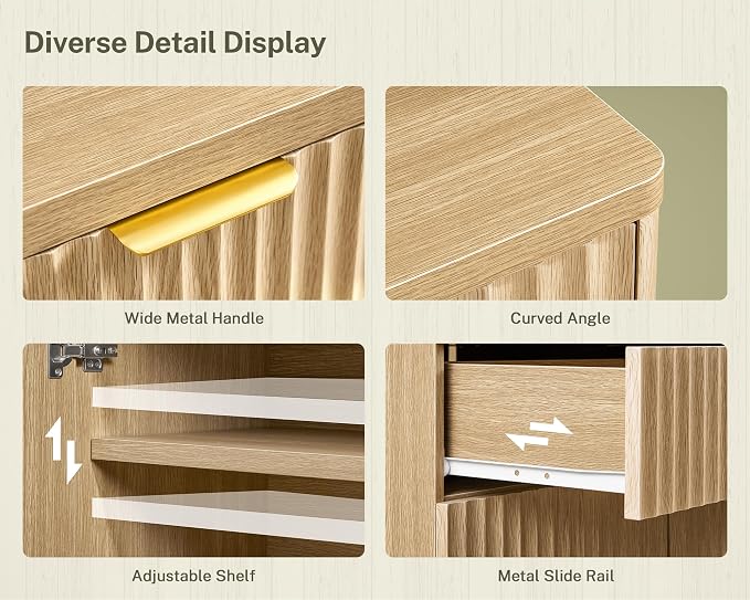 TEENFON 63" Fluted Buffet Sideboard Cabinet - Image 8