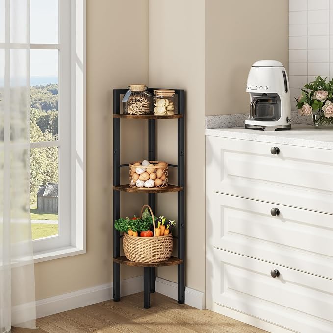 Tajsoon Small Corner Shelf Stand 3 Tier 39.6" Industrial Corner Display Shelf by Tajsoon