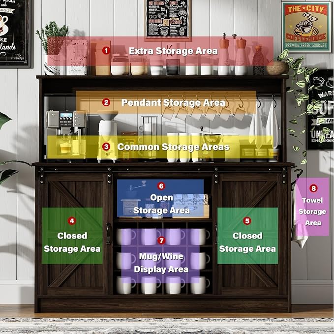 4ever2buy Farmhouse Coffee Bar Cabinet - Image 6
