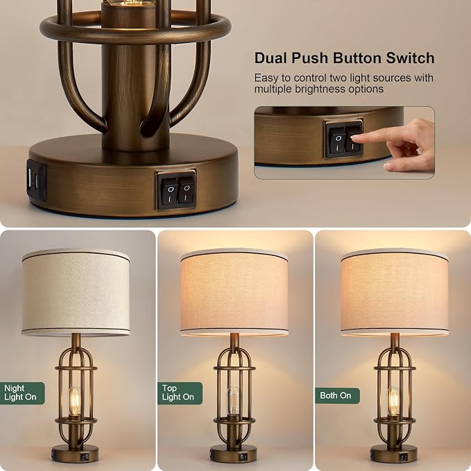 Reaketon Table Lamps for Living Room Set of 2, 22.3" Farmhouse Lamps for - Image 2