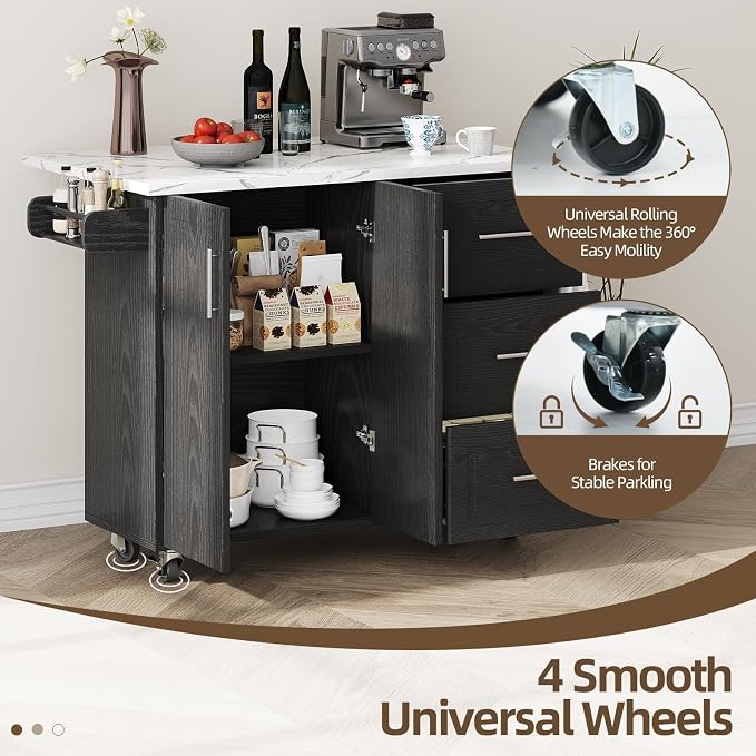 4 EVER WINNER 43" Modern Kitchen Island on Wheels - Image 7