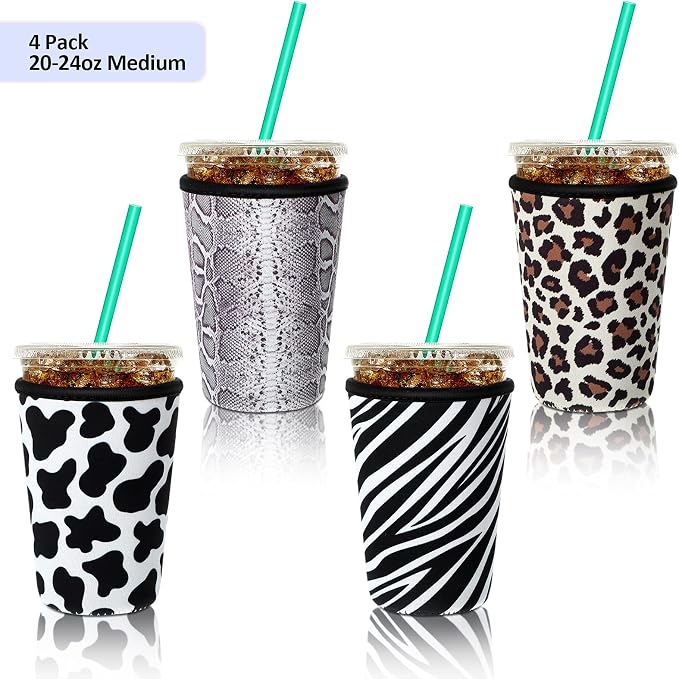 Patelai 4 Pack Reusable Iced Coffee Insulator Sleeve, Neoprene Coffee Cup Holder - Image 2