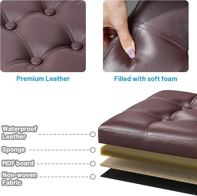 Bsketa Storage Ottoman Foot Rest Stool, Small Leather Storage Ottomans Bench - Image 5