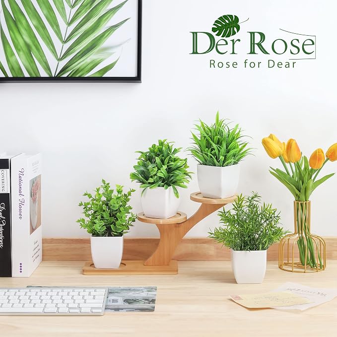 Der Rose 4 Pack Small Fake Plants Mini Artificial Faux Plants in Pots - Image 4