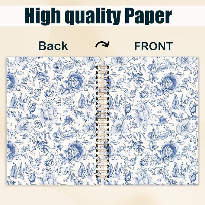 kunlisa Blue and White Chinoiserie Floral Spiral Notebook Journal 5.5x8.3 - Image 6