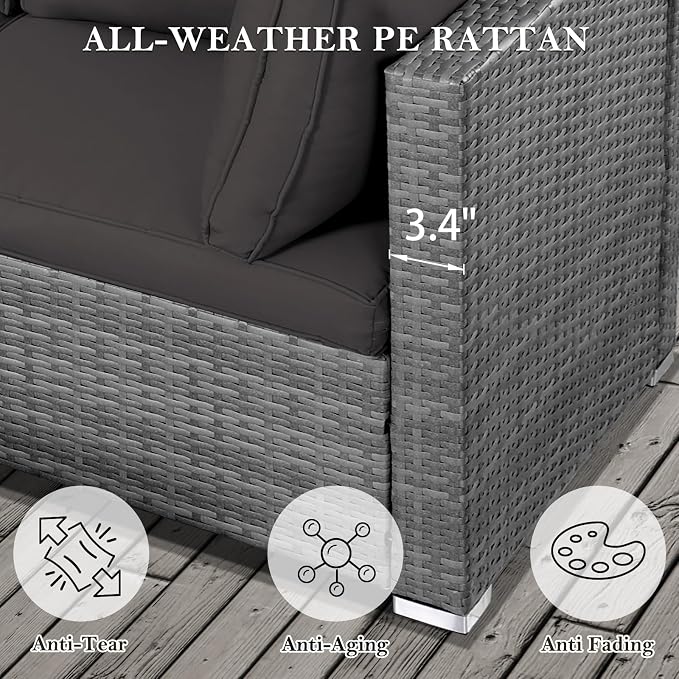 NOBLEMOOD 7 Pieces Patio Furniture Set, All Weather Outdoor Rattan Conversation - Image 4