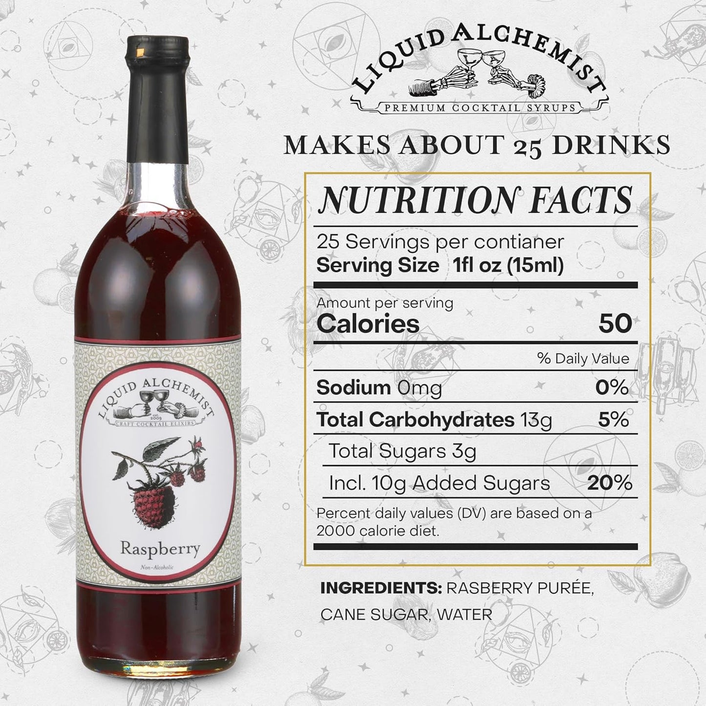 Liquid Alchemist Raspberry Syrup for Drinks - Real Ingredients Make our Raspberry Puree for Drinks the Perfect Drink Mixer - Our Cocktail Syrup is Non-GMO & Vegan (25 oz)