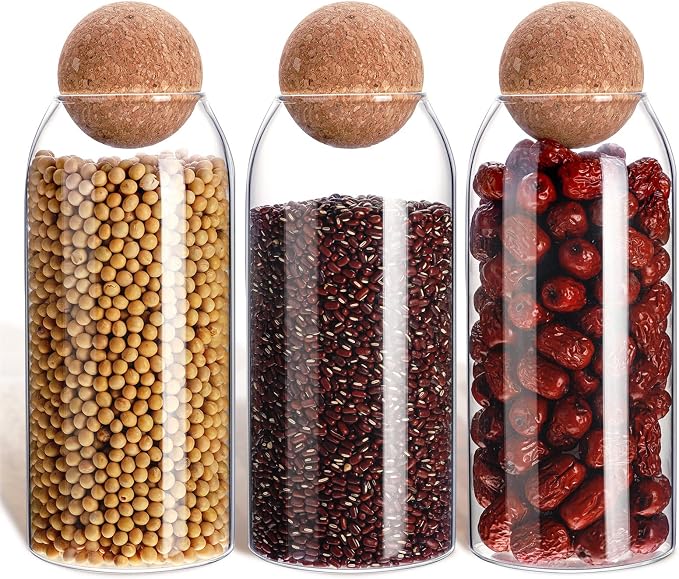 Cunhill 3 Pcs Glass Jar with Ball Cork Lid Decorative Round Bottle Sealed by Cunhill