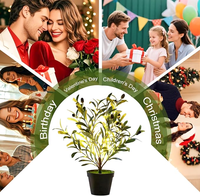 Artificial Olive Tree Lamp, Faux Olive Tree and Fruits Artificial Plant - Image 6