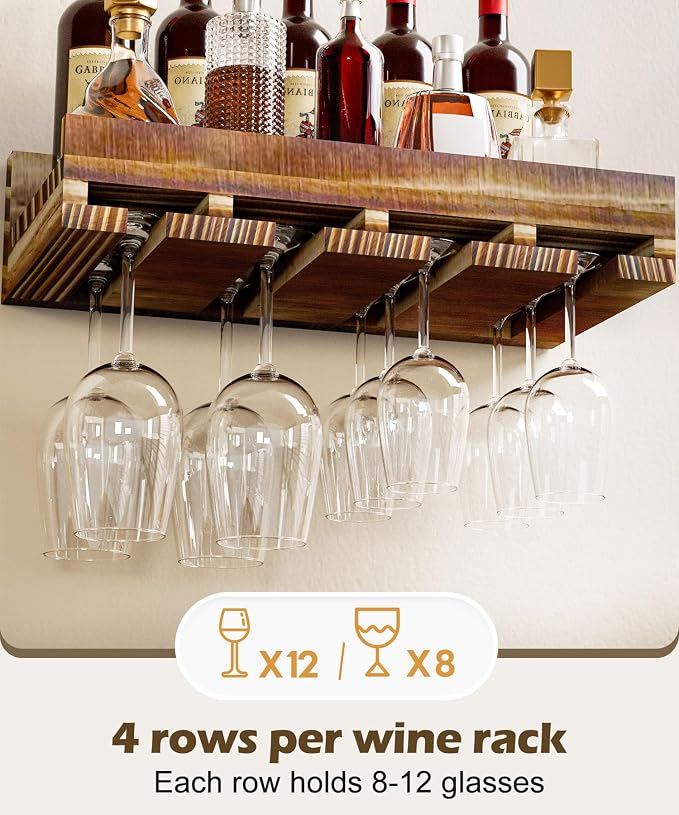 Homde Wall Mounted Wine Rack Set, 2 Pack Pine Wood Wine Racks - Image 6