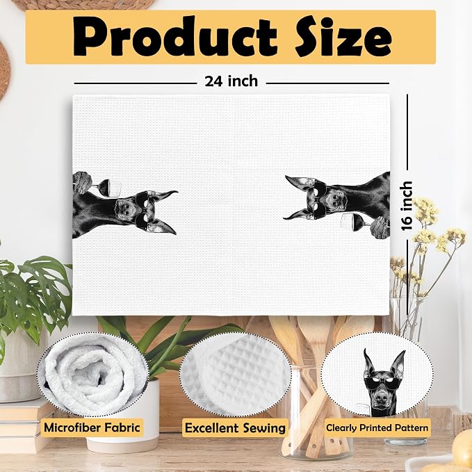 Funny Doberman Kitchen Towels Set of 2, Funny Dog Kitchen Accessories, Coffee - Image 6