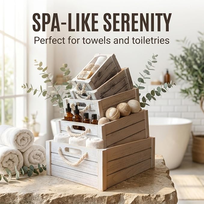 Set of 5 Rustic Nested Wooden Crates - Image 10