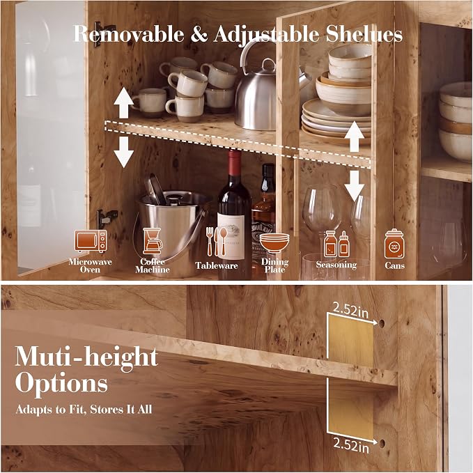 Curved Buffet Storage Cabinet, 59.7" Modern Sideboard - Image 8