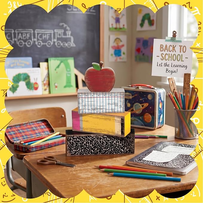 Lineshading 4 Pcs Back to School Table Decorations Retro Red Apples Decor Back - Image 4