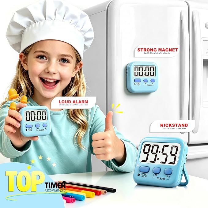 Antonki 2 Pack Digital Timer for Kids, Magnetic Countdown Kitchen Timers for - Image 3