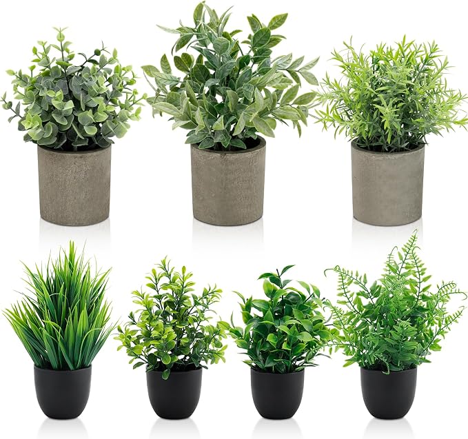 AUUGUU Artificial Potted Plants Faux Greenery in Cement Pots - Image 8