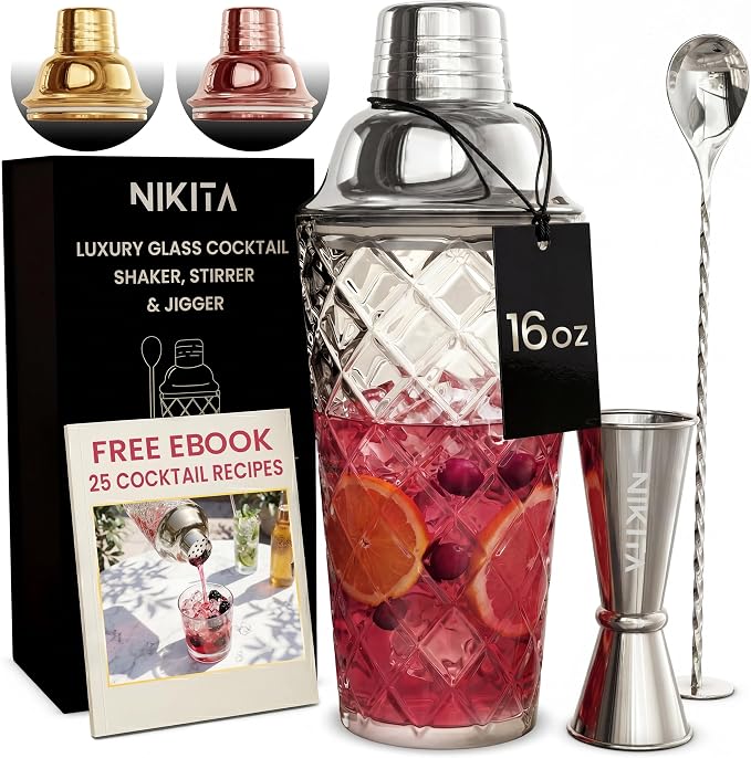 Nikita Cocktail Shaker, 5-Piece Martini Shaker & Bartender Kit by NikitaByNiki