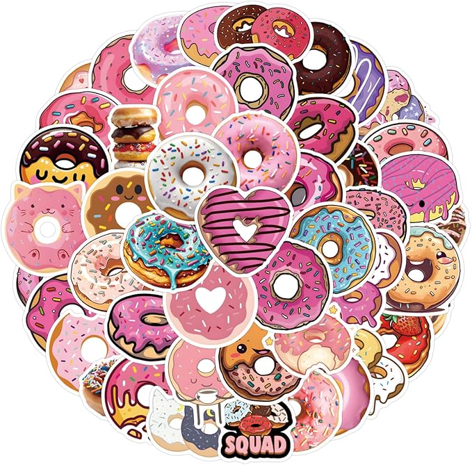 Cute Donut Stickers 50PCS Doughnut Funimost Waterproof Vinyl Stickers - Image 6