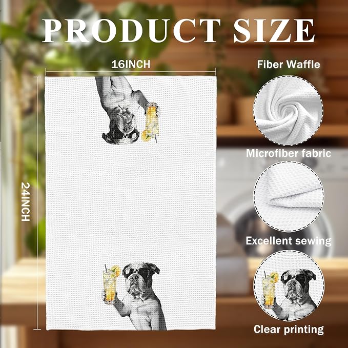 Funny English Bulldog Cocktail Kitchen Towels, Cute Dog Tea Towels, Dog Lover - Image 6