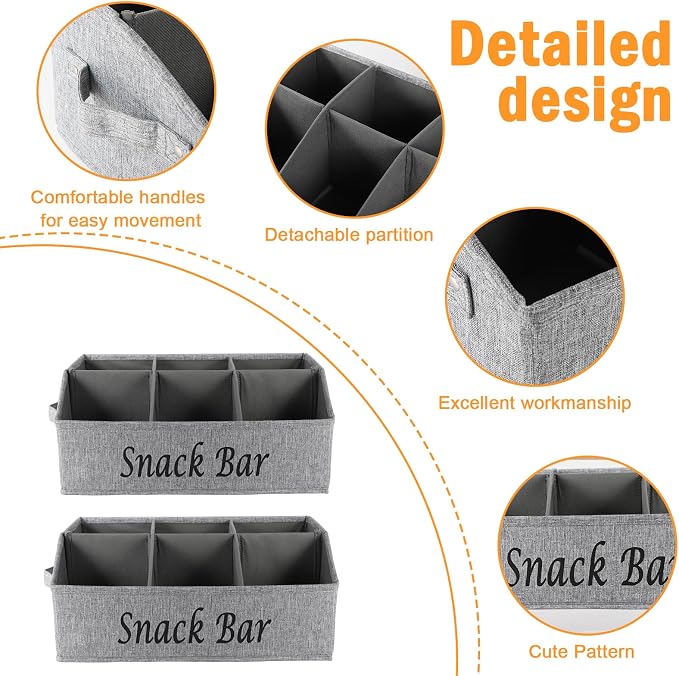 2 Pack Countertop Snack Organizer, Fabric Snack Box Basket - Image 2