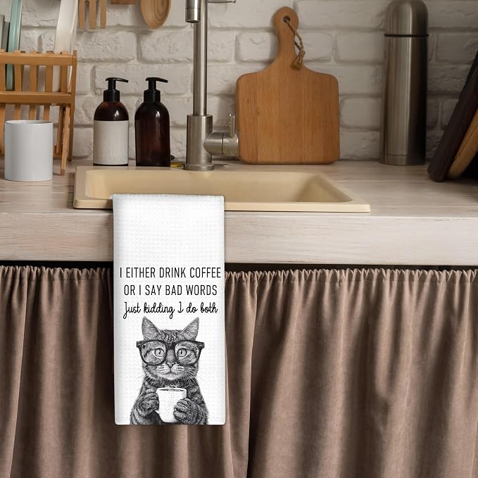 Funny Cat Kitchen Towels Decorative, I Either Drink Coffee or I Say Bad Words - Image 3