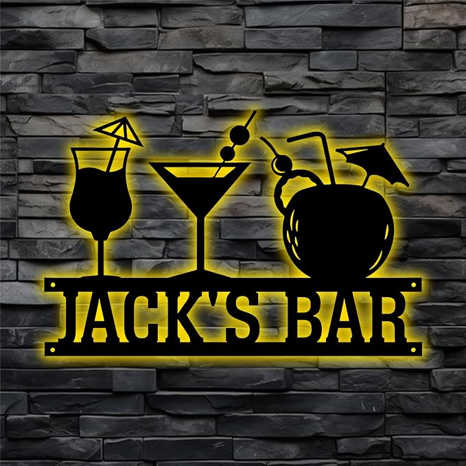 Personalized Bar Sign, Custom Bar Metal Wall Art, Led Lights Drink Sign Custom by HAQCO-Ourproductsaredesignedtogobeyondordinarydecorativeitemsprovidingacaptivatingvisualexperienceandelevatingtheoverallbeautyofyourroom
