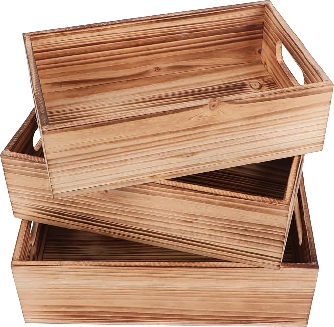 PHOENANCEE Wood Crates For Display, Rustic Crate Storage Decorative Boxes Set by PHOENANCEE