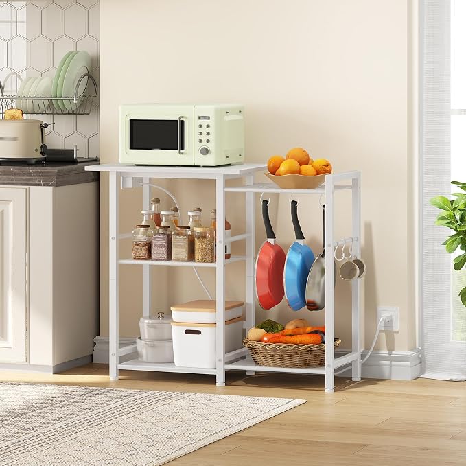 HOOBRO Bakers Rack with Power Outlet, Microwave Stand with Pots Rack, Kitchen - Image 3