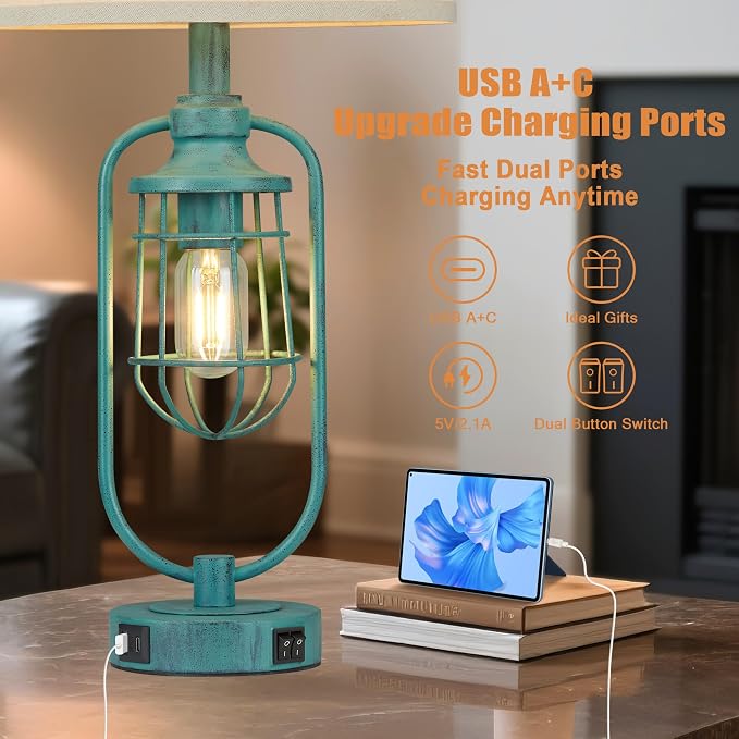 Table Lamps for Living Room End Table Set of 2, Farmhouse Lamps for Night Stands - Image 3