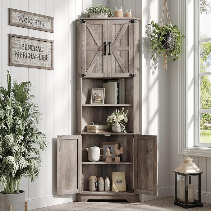 Vabches 68.9" Tall Corner Cabinet, Farmhouse Style Storage Cabinet by Vabches