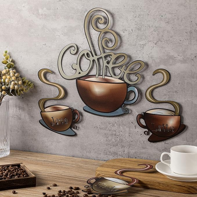 4 Pieces Metal Coffee Cup Wall Decor Coffee Bar Decor Cafe Themed Wall Art - Image 4