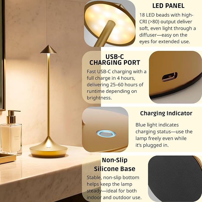 Cordless Rechargeable Table Lamp Set of 2, 3 Color Temperatures 9 Lighting Modes - Image 7