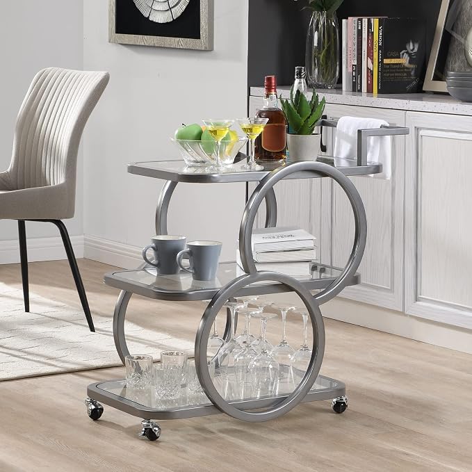 Home Bar Serving Carts 3 Tier Kitchen Carts on Wheels Mobile Bar Carts by FERFALDER