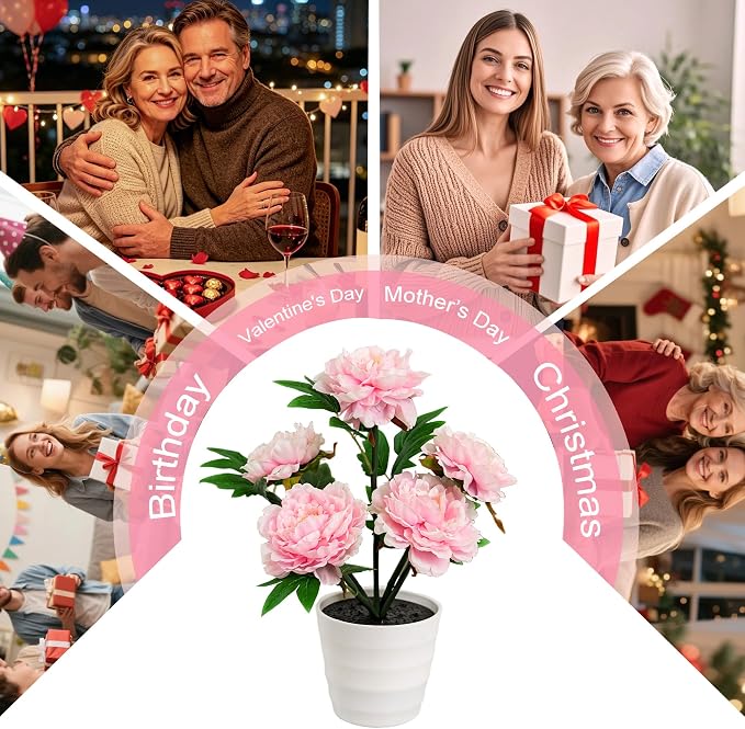 Pink Peony Artificial Flower Lamp, Night Light - Image 4