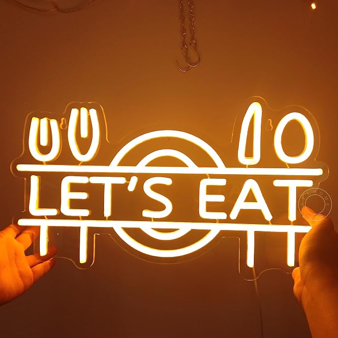SYLHOME Let's Eat Led Neon Light Sign Fork Knife Spoon Plate Dish Food - Image 2
